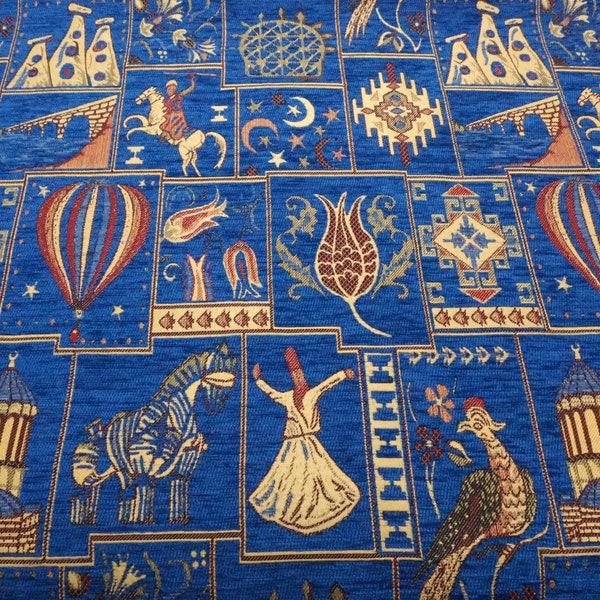 Navy Blue and Gold Upholstery Fabric Etsy