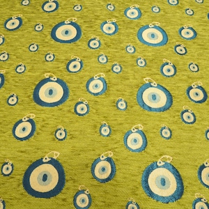 Upholstery Fabric, Turkish Fabric By the Yards, Turkish Green Evil Eye Pattern Fabric,Chenille Fabric, Bohemian Fabric, Jacquard Fabric
