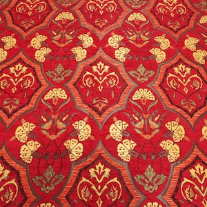 Upholstery Fabric, Turkish Fabric By the Yards, Turkish Red Carnation Pattern Fabric, Chenille Fabric, Bohemian Fabric, Jacquard Fabric