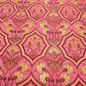Tissu d&#39;ameublement, tissu turc au mètre, tissu turc à motif oeillets rose pâle, tissu chenille, tissu bohème, tissu jacquard