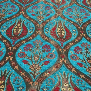 Upholstery Fabric, Turkish Fabric By the Yards, Turquoise Blue Tulip Pattern Fabric, Chenille Fabric, Bohemian Fabric, Jacquard Fabric