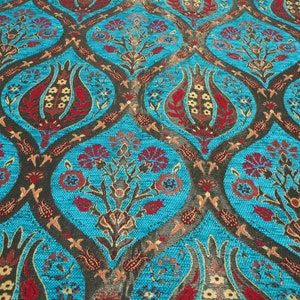 Upholstery Fabric, Turkish Fabric By the Yards, Turquoise Blue Tulip Pattern Fabric, Chenille Fabric, Bohemian Fabric, Jacquard Fabric