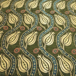 Upholstery Fabric,Turkish Fabric,Moss Green Tulip Pattern Fabric,Chenille Fabric, Bohemian Fabric, Jacquard Fabric,By the Yards,By the Meter