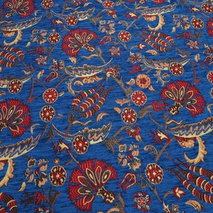 Upholstery Fabric,Turkish Fabric By the Yards,Turkish NAVY BLUE  Carnation Tulip Pattern Fabric,Chenille Fabric,Bohemian ,Jacquard Fabric