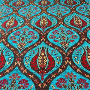 Upholstery Fabric, Turkish Fabric By the Yards, Turquoise Blue Tulip Pattern Fabric, Chenille Fabric, Bohemian Fabric, Jacquard Fabric