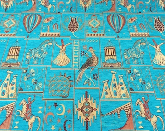Upholstery Fabric, Turkish Fabric By the Yards, Turquise Blue Dreem Pattern Fabric, Chenille Fabric, Bohemian Fabric, Jacquard Fabric