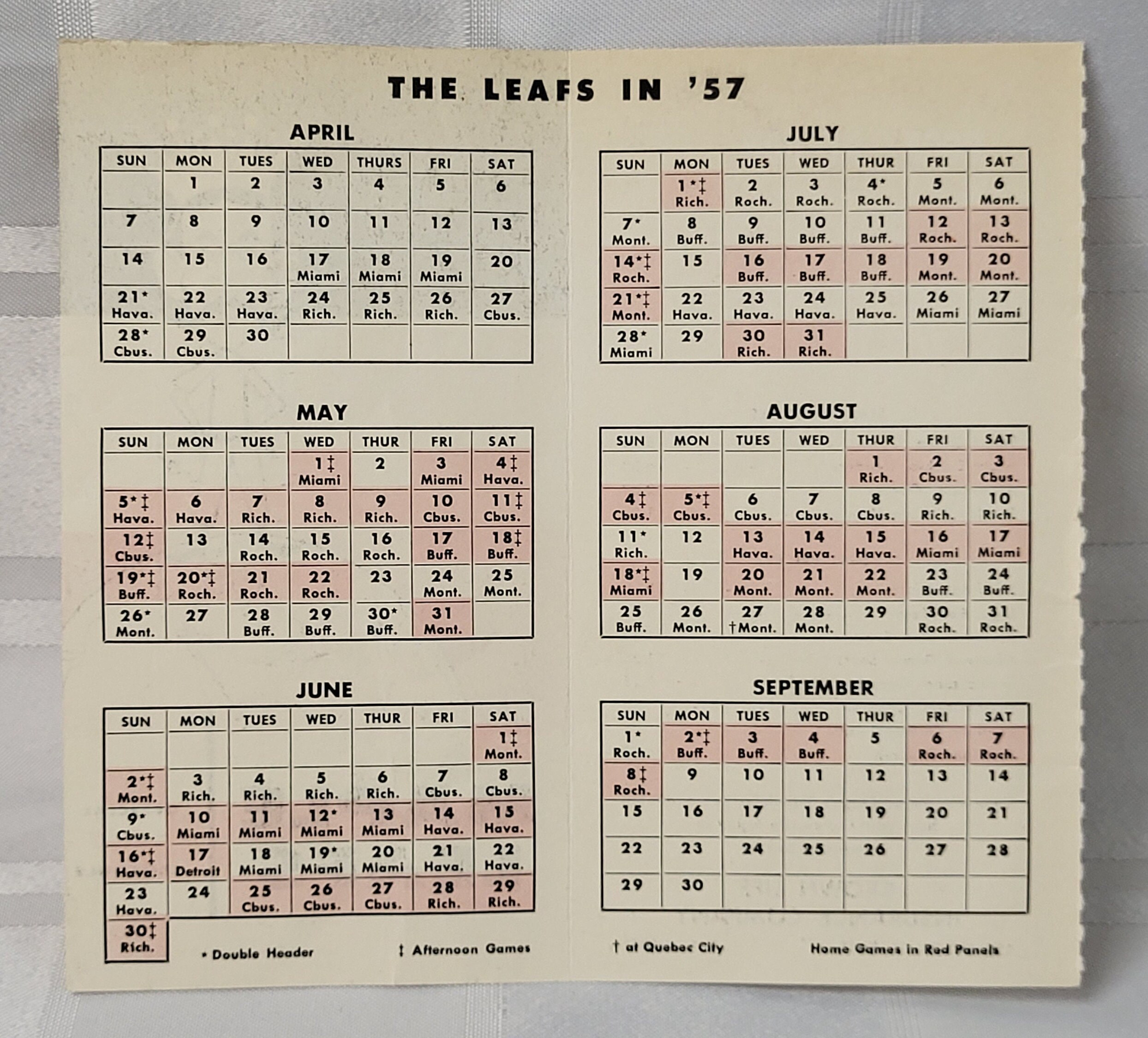 1957-toronto-maple-leafs-baseball-team-schedule-vintage-etsy