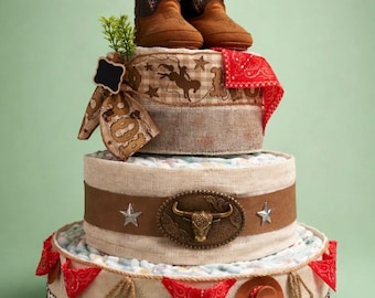 Pastel de pañales de bebé vaquero, Mi primer cumpleaños de rodeo, Cumpleaños con temática del oeste