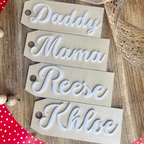 Outline Personalized Christmas tag, Stocking Tag, Christmas Decor, Gift, Present, Wooden Name Tag, Holiday Gift