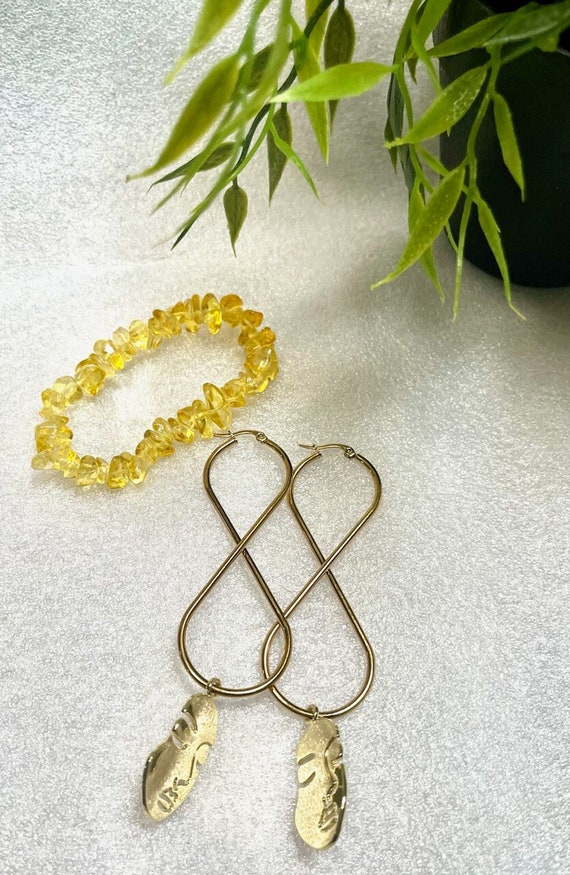Earrings Face / Africa Shaped / Hoops / Ankh Bracelet and Earring Set