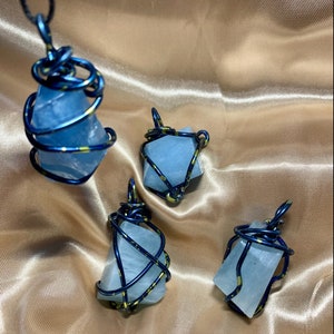 Aquamarine Freeform Wire Wrapped PENDANT comes with black chain