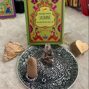 Buddha OR Elephant Metal Incense Cone Holder 4pc BUNDLE