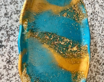 Resin Jewelry Tray: Gold & Silver Leaf, Money Manifestation Tray (11.5x6.5)