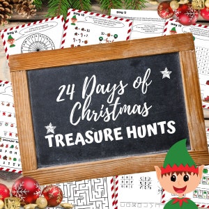 24 Days of Christmas Advent Calendar Treasure Hunt | Printable Advent Calendar | Kids ages 6-10