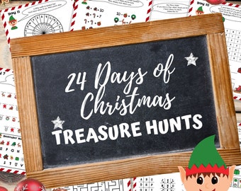 Kerstadventskalender op schattenjacht | Puzzelspel voor kinderen (afdrukbaar)