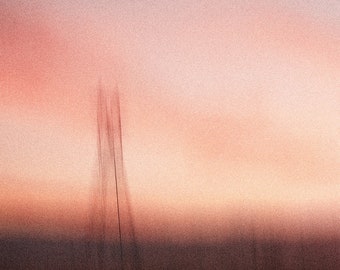 Puesta de sol abstracta con descarga instantánea de fotos de líneas eléctricas borrosas, foto individual para imprimir, decoración del hogar, fotografía original