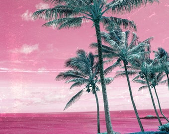 Palmeras en un acantilado en Kauai, Hawaii descarga digital, fotografía original, arte vintage, decoración del hogar, impresión de arte grande, pared de la galería