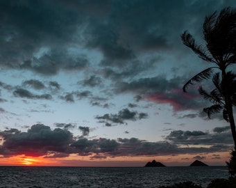 The Mokes en Oahu Hawaii descarga digital, impresión de bellas artes, decoración del hogar, impresión de pared de galería, foto del atardecer del amanecer