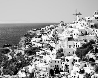 Santorini Greece black and white photo instant download, single photo for home decor, original photography