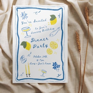 Bearbeitbare Hand gezeichnete illustrierte Einladung | Benutzerdefinierte bearbeitbare Party Vorlage | Illustrierte Einladung | Italien mediterraner Stil | Hochzeit einladen