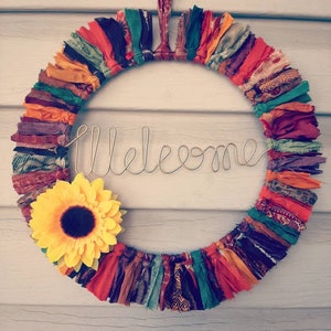 ひまわりのボヘミアン風ウェルカムリース、ボヘミアン装飾、リース、ひまわり、ホームデコレーション、母の日、先生へのギフト、新築祝い、ボヘミアンのインスピレーション