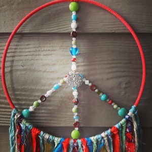 Red Blue White and Green Boho Vibes Peace Wreath/ Wall decor
