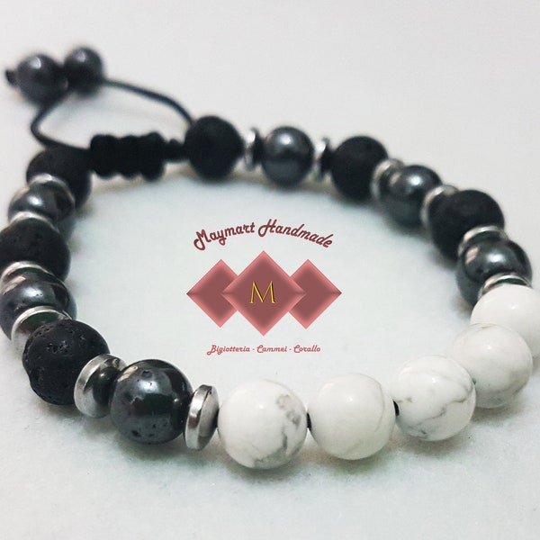 Shamballa bracelet with lava stone, hematite and white howlite.