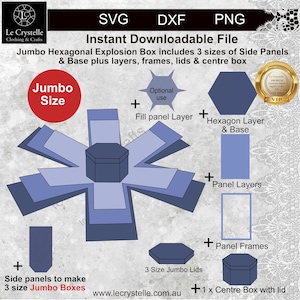 caja de explosión hexagonal grande /archivo de corte SVG/plantilla de caja hexagonal/ cajas de Navidad svg /explosión hexagonal / tarjeta en capas / cricut / silueta /