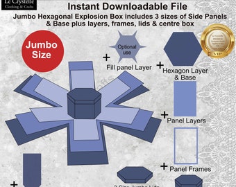 explosion box hexagonal large /SVG cut file/hexagon box template/ Christmas boxes svg /hexagonal exploding/layered card/cricut/silhouette/