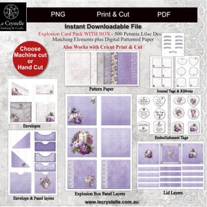 Explosion box with Pattern Paper Lilac/exploding box card paper /patterned cards/print and cut cards/cricut/silhouette/ /