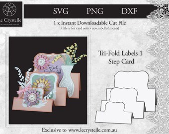 SVG cut file card/Trifold Labels 1 step card/step card template/svg cards/folding cards/layered card/cricut/silhouette/