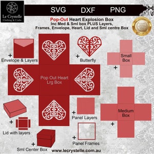 pudełko z eksplozją w kształcie serca wyskakuje /plik do cięcia SVG/szablon eksplodującej karty/karty SVG/karty składane/karta warstwowa/Cricut/sylwetka/