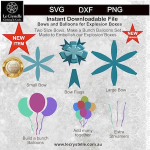 explosion box embellishments/SVG cut file/explosion box bows/exploding box embellishments/cricut/silhouette/balloons/paper bows
