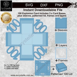 explosion box 100th /birthday card cut file/exploding card template/svg cards/100th birthday card/layered card/cricut/silhouette/