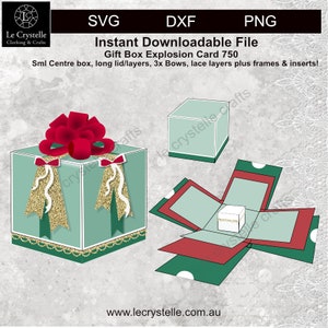 scatola di esplosione 750/SVG scatola di esplosione file tagliato/coperchio lungo/modello di carta esplosiva natalizia/carte svg/carte pieghevoli/a strati/cricut/silhouette/