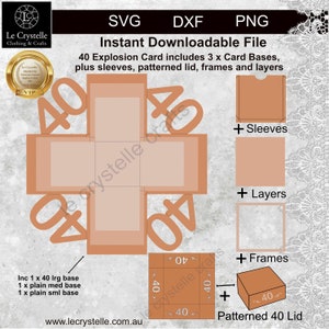 Explosion Box 40th /Birthday Card Cut File/Exploding Card Template/SVG Cards/40th Birthday Card/Layered Card/Cricut/Silhouette/