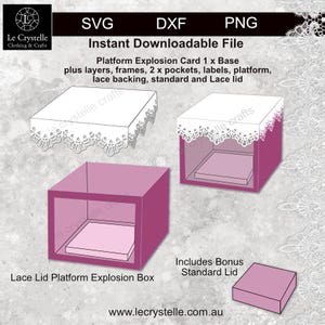 explosion box with platform lace lid SVG /cut file/exploding card template/svg cards/folding cards/layered card/cricut/silhouette/