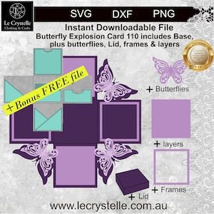 SVG butterfly explosion box 110/cut file/exploding card template/svg cards/folding cards/layered card/cricut/silhouette/
