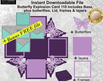SVG Schmetterling Explosionsbox 110/Schnittdatei/Svg Karten/Klappkarten/Cricut/Konturen explodieren, Karte Schmetterling