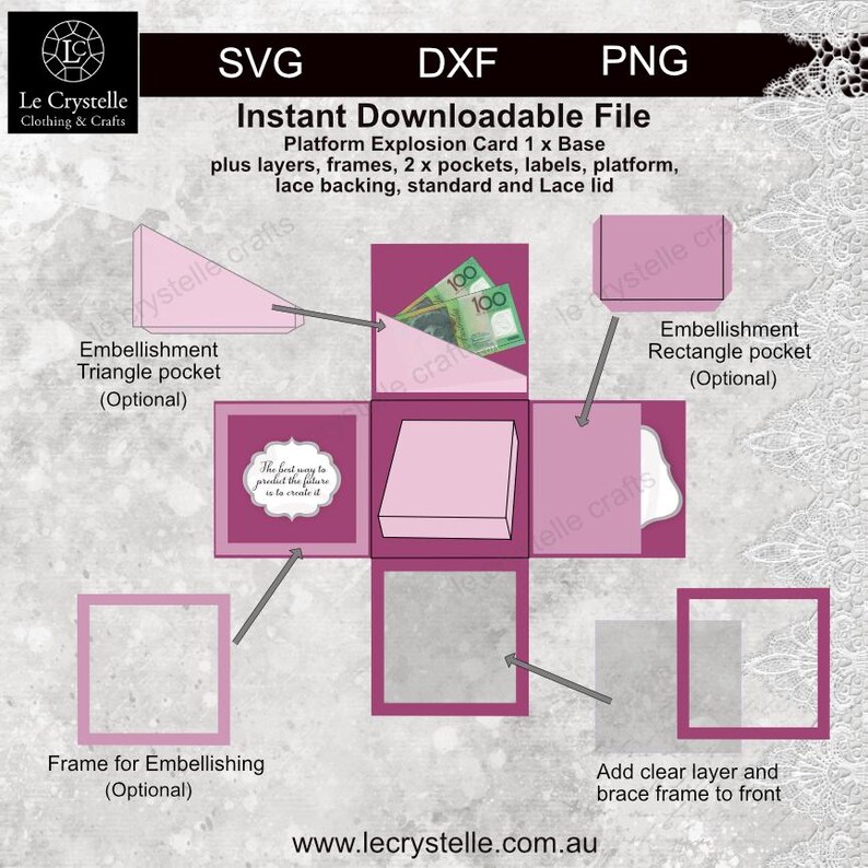 Explosion Box With Platform Lace Lid SVG /cut File/exploding Card ...