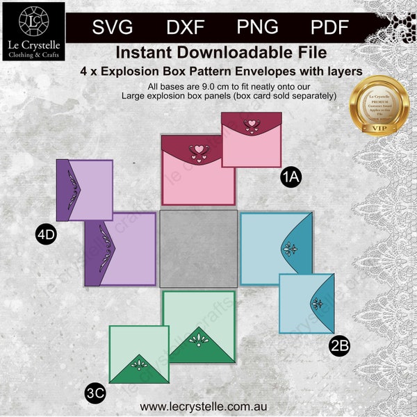 Explosion box envelope patterned cut file SVG/exploding card envelope template/svg cards/folding cards/layered card/cricut/silhouette/ /