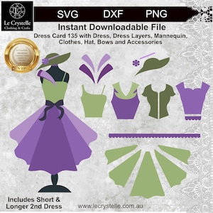 carte de robe / fichier de coupe SVG / carte de robe de dame / modèle 135 / carte de robe svg / robe de dames superposée svg / cricut / silhouette / - 135