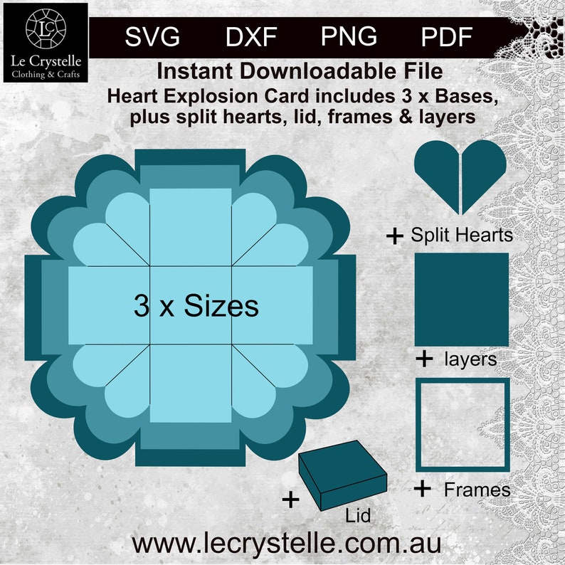 SVG Heart Explosion Box/cut File/exploding Card Template/svg Cards ...