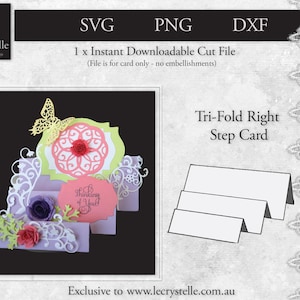 SVG gesneden bestandskaart / Tri-Fold Rechter stapkaart / stapkaart sjabloon / svg kaarten / vouwkaarten / gelaagde kaart / cricut / silhouet /