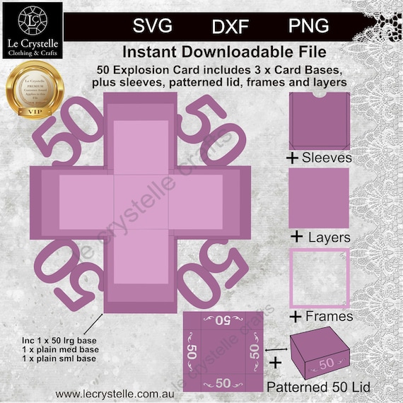 explosion box 50th /birthday card cut file/exploding card template/svg cards/50th birthday card/layered card/cricut/silhouette/
