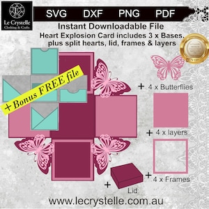 Explosion boîte papillon svg 220/fichier coupé/explosion modèle de carte/cartes svg/cartes pliantes/carte en couches/cricut/silhouette/