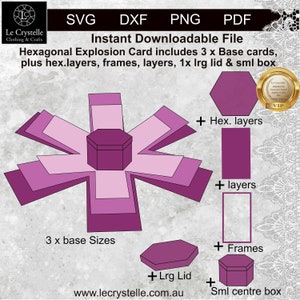 SVG explosion box hexagon/cut file/exploding card template/svg cards/folding cards/layered card/cricut/silhouette/