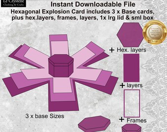 SVG 爆発ボックス六角形/カット ファイル/爆発カード テンプレート/SVG カード/折りたたみカード/レイヤー カード/クリカット/シルエット/