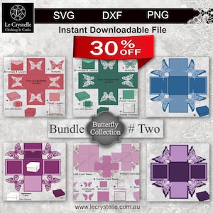 BUNDLE deux papillons SVG/fichier découpé/modèle de carte qui explose/cartes SVG/Coffrets cadeaux qui explose/carte en couches/cricut/silhouette/
