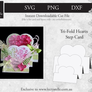 SVG cut file card/Trifold Hearts step card/step card template/svg cards/folding cards/layered card/cricut/silhouette/